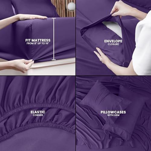 Utopia Bedding Queen Sheet Set – 4 Piece Bed Sheets for Queen Size Bed, Soft and Breathable Microfiber, Includes 1 Fitted Sheet, 1 Flat Sheet and 2 Pillowcases (Egg Plant)