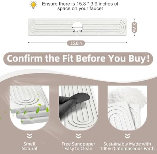 Faucet Mat for Kitchen Sink - Super Absorbent Diatomite Fast Drying Stone, Quick Drying Splash Guard,Prevents Moisture Buildup Sink, Durable Protector for Kitchen,Bathroom Counter