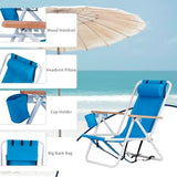 Outvita Folding Beach Chair Adjustable Headrest w/4 Flexible Tilt Angle, Cup Holder Portable High Strength Cleanable Fabric, for Sand Camping Lawn Concert Travel Festival