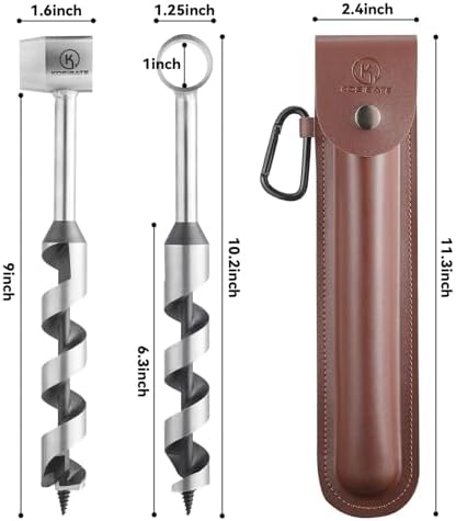 Kosibate Bushcraft Gear, Hand Auger Wrench for Easy Wood Drilling - Settlers Wrench and Bushcraft Tools Perfect for Camping and Woodworking Tasks-Scotch Eye Wood Drill with Leather Case Brown.