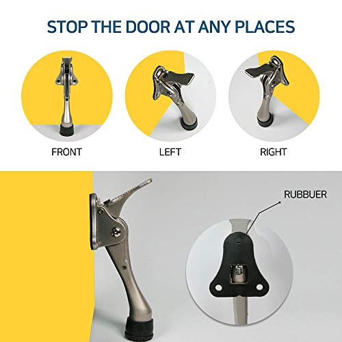 One Touch Kickdown Door Stopper, Door Holder, Heavy Duty Door Stops, Bottom of Door, Height-Adjustable Rubber Tips by HASHI (Satin Nickel 4 inch x 2pack)