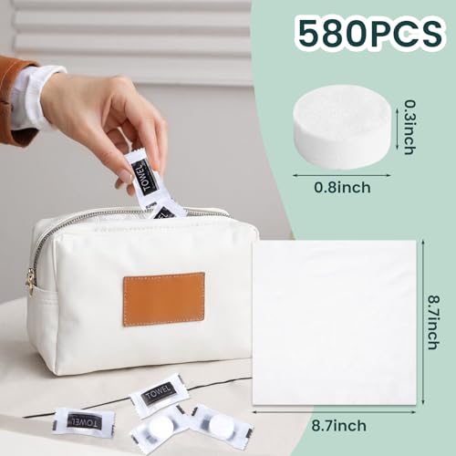 MCPINKY 580PCS Compressed Towels, Bulk Disposable Towels for Face Portable Washcloths for Travel Expandable Wipes Tablets Survival Gear Kit for Outdoors Camping Hiking Hotel