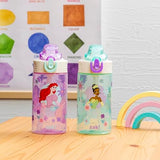 Zak Designs Disney Princess Sage Kids Water Bottle For School or Travel, 16oz Durable Plastic With Straw and Leak-Proof Spout Cover, 2-Pack (Ariel, Cinderella, Jasmine, Moana, Rapunzel, Tiana)