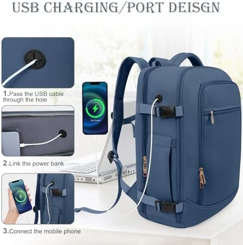 Travel Backpack, Carry-on Backpack for Men Women, Travel Backpack Carry on Flight Approved, 40L Personal Item Backpack Personal Item Backpack Bag, Travel Essentials, Dark Blue