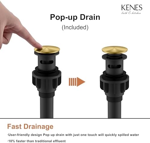 KENES Brushed Gold Bathroom Faucets, Modern Single Hole Lavatory Vanity Faucet, Single Handle Bathroom Sink Faucet Gold, with Pop Up Drain & Water Supply Hoses LJ-9031-4