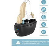 Hearing Aids for Seniors,Rechargeable Hearing Aid with Noise Cancelling,Hearing Amplifier with Adjustable Volume Control,No Squealing One Pair Hearing Assist Device with Charging Box,Black