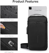 Kingsons Anti-theft Sling Backpack with Lock& Charger for Men, Small Black Casual Crossbody Bag, Mini Lightweight Chest Ipad Daypack for Travel Cycling Hiking