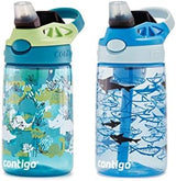 Contigo Aubrey Kids Dinos & Sharks Cleanable Water Bottle with Silicone Straw Spill-Proof Lid Dishwasher Safe 14oz 2-Pack