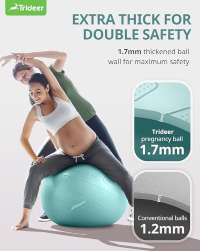 Trideer Pregnancy Birthing Ball - 1.7mm Extra Thick Yoga Ball for Maternity, Labor, Exercise, Physio, Recovery - Guide & Baby Memory Book Included - 440LB Anti-Burst & Non-Slip Stability
