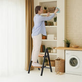 HBTower 2 Step Stool,Lightweight Aluminum Folding Step Stool with Anti-Slip Wide Pedal,330lbs Capacity 2 Step Ladder for Household,Kitchen,Office - BlackWoodgrain