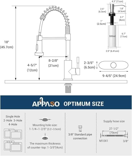 APPASO Kitchen Faucet with Soap Dispenser Brushed Nickel, Pull Down Commercial Single Handle High Arc Faucet for Sink, Stainless Steel Kitchen Faucet for Sink 2 or 4 Hole