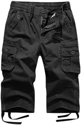 FOURSTEEDS Women's Mid Rise Cotton Capri Hiking Shorts Drawstring Multi Pocket Cargo Shorts Elastic Waist Cropped Cargo Pants