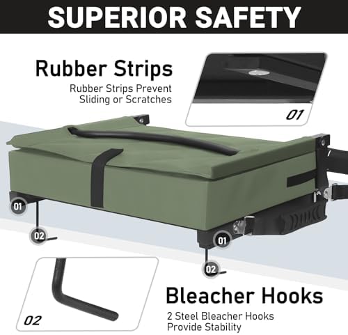 Sheenive Green Stadium Seats for Bleachers with Back Support, Padded Soft Comfy Backs and Cushion, Wide, Portable Folding Comfort Chair with Shoulder Strap, Perfect for Sports Events