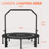 BCAN 450/550 LBS Foldable Mini Trampoline, 40"/48" Adult Fitness Trampoline with Bungees, U Shape Adjustable Foam Handle, Stable & Quiet Exercise Rebounder,Indoor/Outdoor Workout