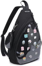 Oxford Ita Bag Kawaii Pin Display Chest Pack Single Shoulder Bag Sport Backpack Hiking Daypack, Medium