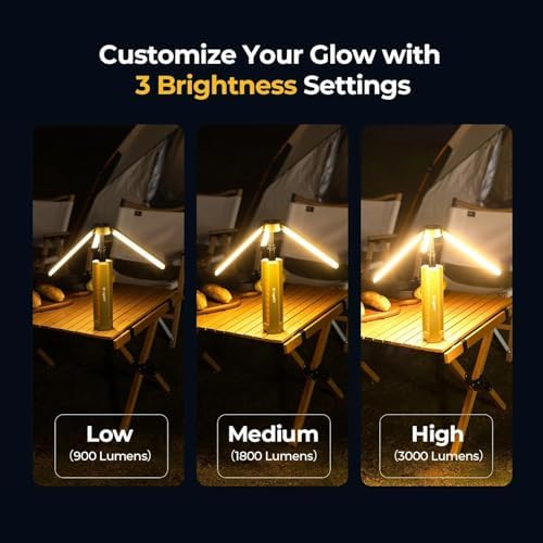 BougeRV Telescopic Camping Light, 15600mAh Collapsible Outdoor Light, Rotatable Electric Lantern, IP54 Waterproof Flashlight, Cordless Camping Tent Lamp for Emergency, Camping, Hiking, 2025 Version