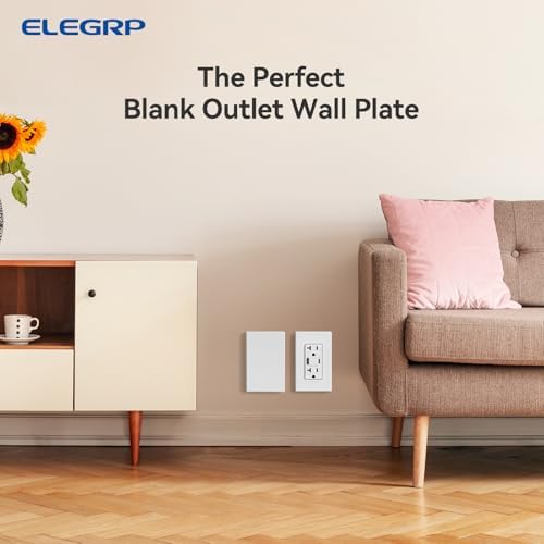 ELEGRP Blank Wall Plate Cover, 1-Gang Screwless Blank Outlet Plate, Mid-Size 4.88" x 3.13" Unbreakable Thermoplastic Blank Faceplate Cover for Unused Outlets/Switches, UL Listed (5 Pack, Matte White)