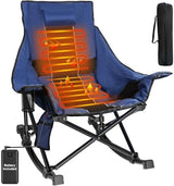 Slendor Oversized Rocking Camping Chair, XL Heated Camping Chair w/ 3 Levels Heat for Back+Seat, Padded Rocking Lawn Chair with 20000 mAh Power Bank, Pillow, Side Pocket, Carry Bag, Navy Blue
