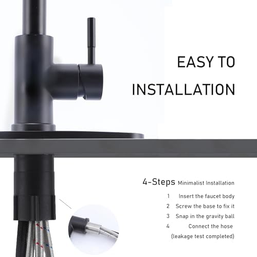 Kitchen Faucets with Pull Down Sprayer, Brushed Nickel High Arc RV Laundry Bar Commercial Sink Faucet, 1 or 3 Hole Stainless Steel Single Handle Faucets for Kitchen Sink with Deck Plate