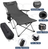 apollo walker Camping Chairs for Adults - 6 Legged Beach Chair with Foot Rest, Adjustable 90° - 135° Reclining Lounge Chair Outdoor, Folding Chairs for Outside with Detachable Pillow & Carry Bag Grey