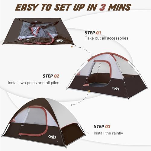 Camping Tent 2 Person, Waterproof Windproof Tent with Rainfly Easy Set up-Portable Dome Tents for Camping…