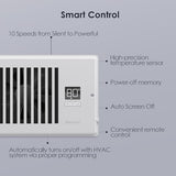 Quiet Register Booster Fan Fits 4" x 12" Register Holes, 10-Speed Smart Heating Cooling AC Vent Fan with Remote Control and Thermostat Control - White