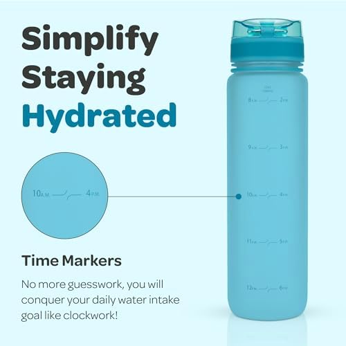 Hydracy Water Bottle with Time Marker -Large BPA Free Water Bottle & No Sweat Sleeve -Leak Proof Gym Bottle with Fruit Infuser Strainer & Times to Drink -Ideal for Fitness Sports & Outdoors