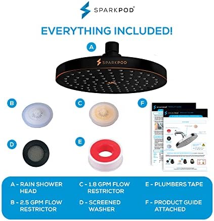 SparkPod Shower Head - High Pressure Rain - Premium Quality Luxury Design - 1-Min Install - Easy Clean Adjustable Replacement for Your Bathroom Shower Heads (Vintage Oil Rubbed Bronze, 8 Inch Round)