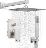 Brushed Nickel Shower System, Shower Faucet Set with 10-Inch Rain Showerhead and Handheld Spray, Wall Mounted High-Pressure Showerhead Combo Set Included Valve and Trim, Brushed Nickel