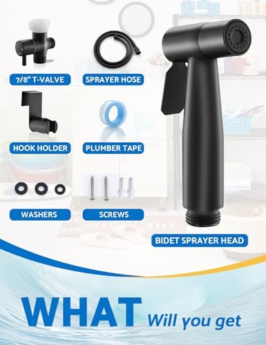 Black Handheld Bidet Sprayer for Toilet, Jet Sprayer for Toilet Muslim Shower, Adjustable Cloth Diaper Sprayer Bidets Attachment for Toilet, Bidet Hose for Feminine Wash，Matte Black