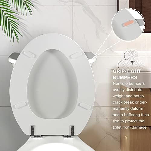 Elongated White Toilet Seat Natural Wood Toilet Seat with Zinc Alloy Hinges, Easy to Install also Easy to Clean, Scratch Resistant Toilet Seat by Angol Shiold (Elongated, White)