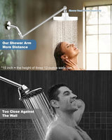 15 Inch Extra Long Adjustable Shower Head Extension Arm With Locking Set Screw, Singing Rain Brass Chrome Angle Height Adjustable, Easy To Install, G1/2 Universal Connector Compatible (Chrome Finish)