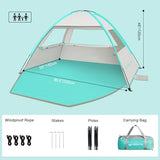 Venustas Beach Tent Sun Shelter for 3/4-5/6-7/8-10 Person, UPF 50+ UV Protection Beach Canopy, Lightweight and Easy Setup Cabana, Portable Beach Shade Tent