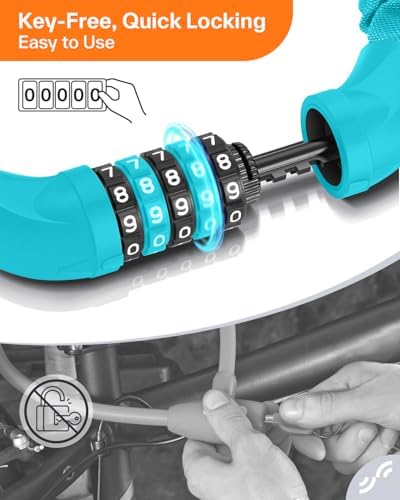 Sportneer Bike Lock: 5 Digit Combination High Security Anti Theft Bike Chain Lock - 3.2/3.6/4ft Heavy Duty Keyless Bicycle Lock for Bike, Motorcycle, Scooter, Door & Gate - 4/6mm Thick, Easy to Use