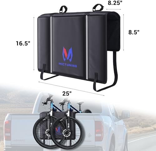 MICTUNING Tailgate Bike Pad for Mountain Bike, Secure 2 Bikes on Truck, ScratchResistant Tailgate Pad with Reflective Strips and Tool Pocket, for Outdoor Bicycle Transportation