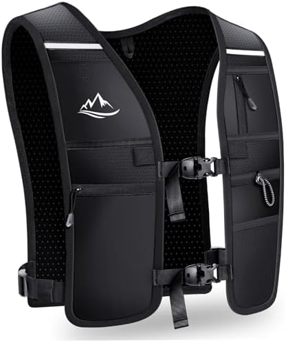 Running Vest for Women Men, Reflective Hydration Vest with Adjustable Waistband & Phone Pocket, Lightweight Breathable Running Water Vest for Jogging Hiking Trail Cycling and Marathon Race