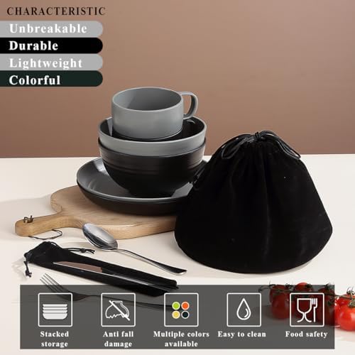 Berglander Camping Mess Kits for 2 Person, Camping Silverware Set Spoons Forks Knives, Camping Essentials Gear, Camping Accessories for Travel, Picnic, Outdoor, Easy to Carry and Clean