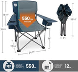 TIMBER RIDGE Oversized Folding Camping Chair Support 550 LBS, Heavy Duty Portable Chairs with Cup Holder Side Pocket for Lawn, Outdoor Picnic, Fishing, 2 Pack(Navy)