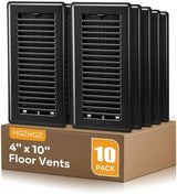 4 x10 Floor Registers, Floor Vent Covers 10 Pack, Heavy Duty Steel Walkable Vent Covers for Home Floor, Easy Adjust Air Supply Lever, for Sidewall and Floor, Black