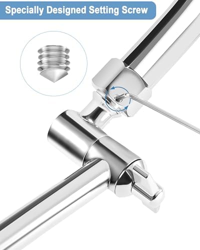 15 Inch Extra Long Adjustable Shower Head Extension Arm With Locking Set Screw, Singing Rain Brass Chrome Angle Height Adjustable, Easy To Install, G1/2 Universal Connector Compatible (Chrome Finish)