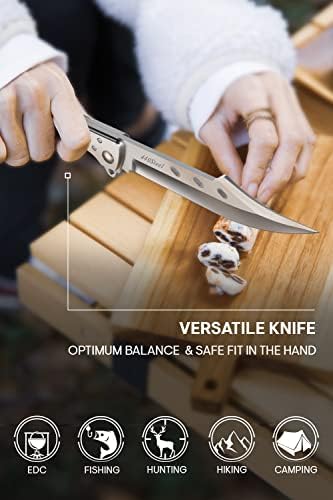 Grand Way Long Blade Folding Knife - Sharp Hunting Hiking Camping Tactical Survival Work Knives for Men Women - Foldable Large Knife with Rosewood Handle - Stocking Stuffers Gifts 4172