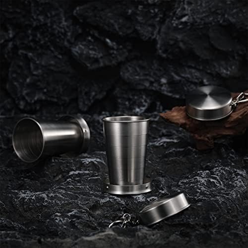 Tessco 6 Pieces Collapsible Shot Glasses Stainless Steel Collapsible Cup Reusable Portable Travel Folding Cup with Lid and Keychain for Camping Hiking Cycling (2.5 oz)