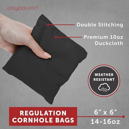 Play Platoon Cornhole Bags Weather Resistant- Set of 8 Regulation Bean Bags for Tossing- Official Professional Size & Weight Corn Hole Bags Two Color All Weather Cornhole Beans Bag Set with Tote Bag