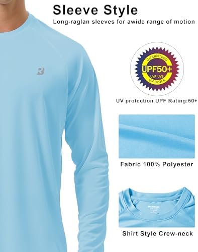 Roadbox Mens UPF 50+ UV Sun Protection Shirts Outdoor Long Sleeve SPF Rash Guard for Fishing Hiking Swimming Running