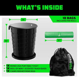 Rhino USA XL Portable Toilet for Camping (400lbs Capacity) Retractable Portable Toilet for Adults & Kids with Adjustable Height (4-16 Inches) Collapsible Portable Potty Camping Toilet for Camp/Car