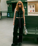 Women's Casual Parachute Pants Baggy Hiking Pants Drawstring Elastic Waist Track Y2K Trousers
