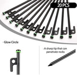 12Inch Heavy Duty Tent Stakes,20 PCS Tent Pegs Metal+Fluorescent Silicone Rings+ Storage Bag for Camping (20pcs)
