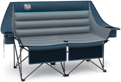 TIMBER RIDGE Fully Padded Double Camping Chair, Heavy Duty Outdoor Folding Camp Couch, Loveseat Camping Chairs Perfect for Campsites, Patio/Lawn, Soccer Games or Other Youth Sports, Supports 600 lbs