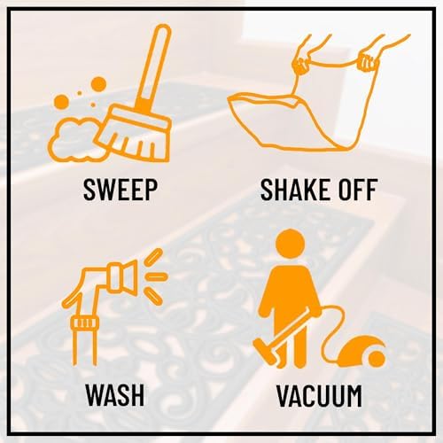 Ottomanson Indoor/Outdoor Hose-Wash Iron Wrought Design Non-Slip Rubber 10" x 30" Modern Stair Treads for Stairs, Garage, Patio, 5 Pack, Black Floral