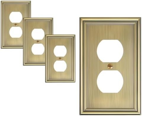 4-Pack Duplex Outlet Covers, Decorative Wall Plates for Electrical Outlets, Antique Brass Switch Plates and Outlet Covers, Durable Zinc Alloy Receptacle Cover, Corrosion Resistant